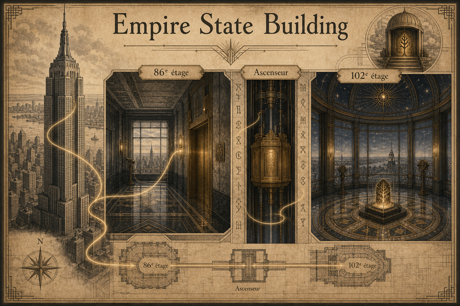 Carte de l'Empire State Building, du 86e au 102e étage, dans l'univers Yggdrasil