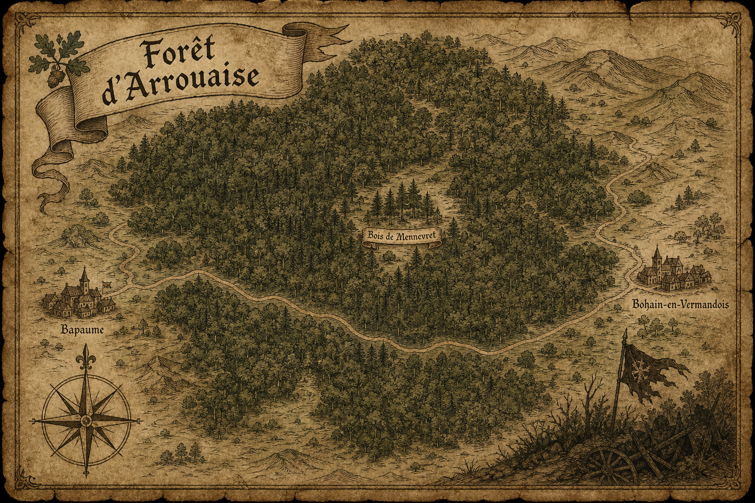 Carte de la forêt d'Arrouaise dans l'univers Yggdrasil